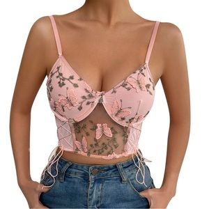💎2/$22~Women's Floral Sheer Lace Cami Crop Top/Bralette NEW~Small
